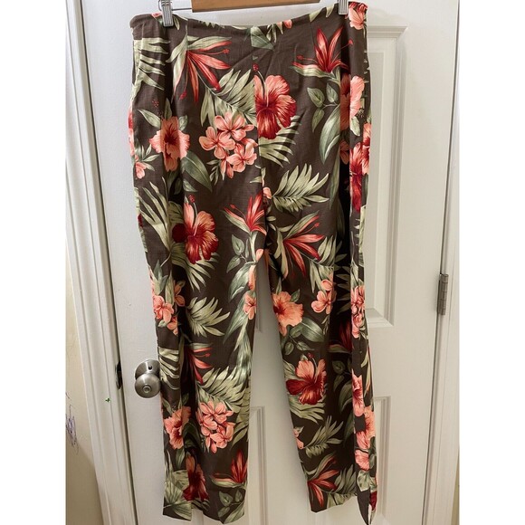 Tommy Bahama Hawaiian Brown Floral Silk Stretch Pants Zip Sz 12 Tropical - Picture 5 of 11